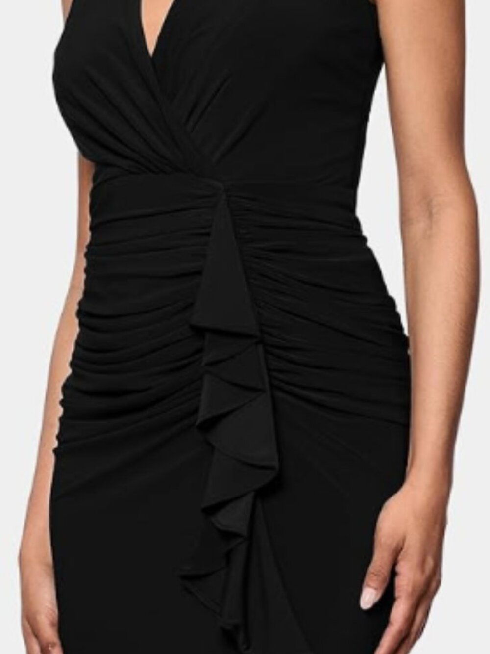 Betsy & Adam Women's Long Stretchy Sleeveless V-Neck Ruched Wrap Dress 2PETITE - Picture 4 of 5